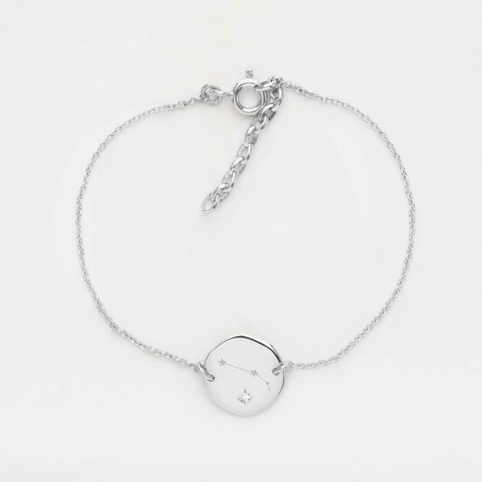 Bracelet chaîne personnalisé médaille scintillante gravée argent initiale 13 mm - illu constellation