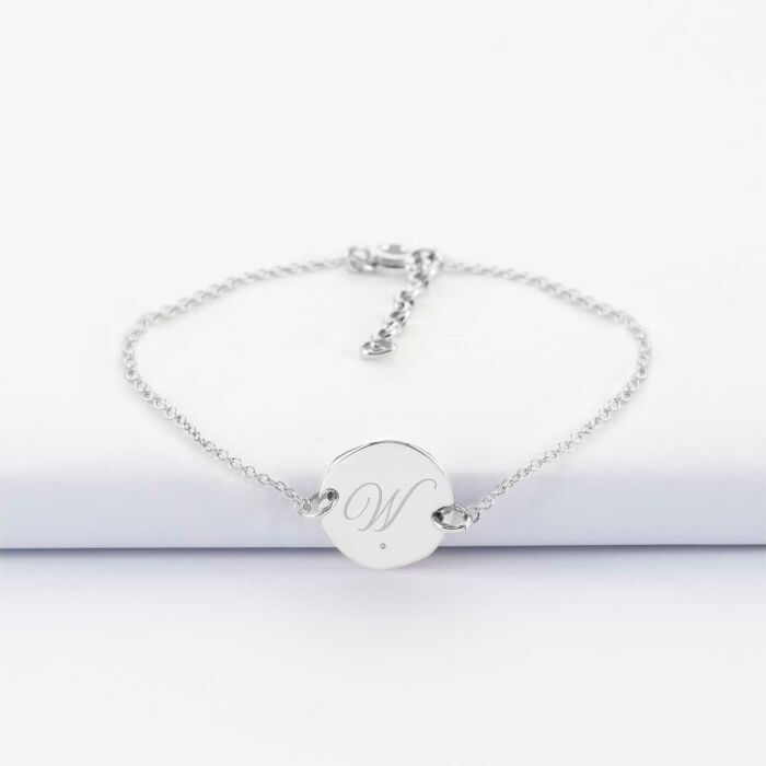 Bracelet chaîne personnalisé médaille scintillante gravée argent initiale 13 mm - w