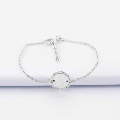 Bracelet chaîne personnalisé médaille contour scintillant gravée argent initiale 11 mm