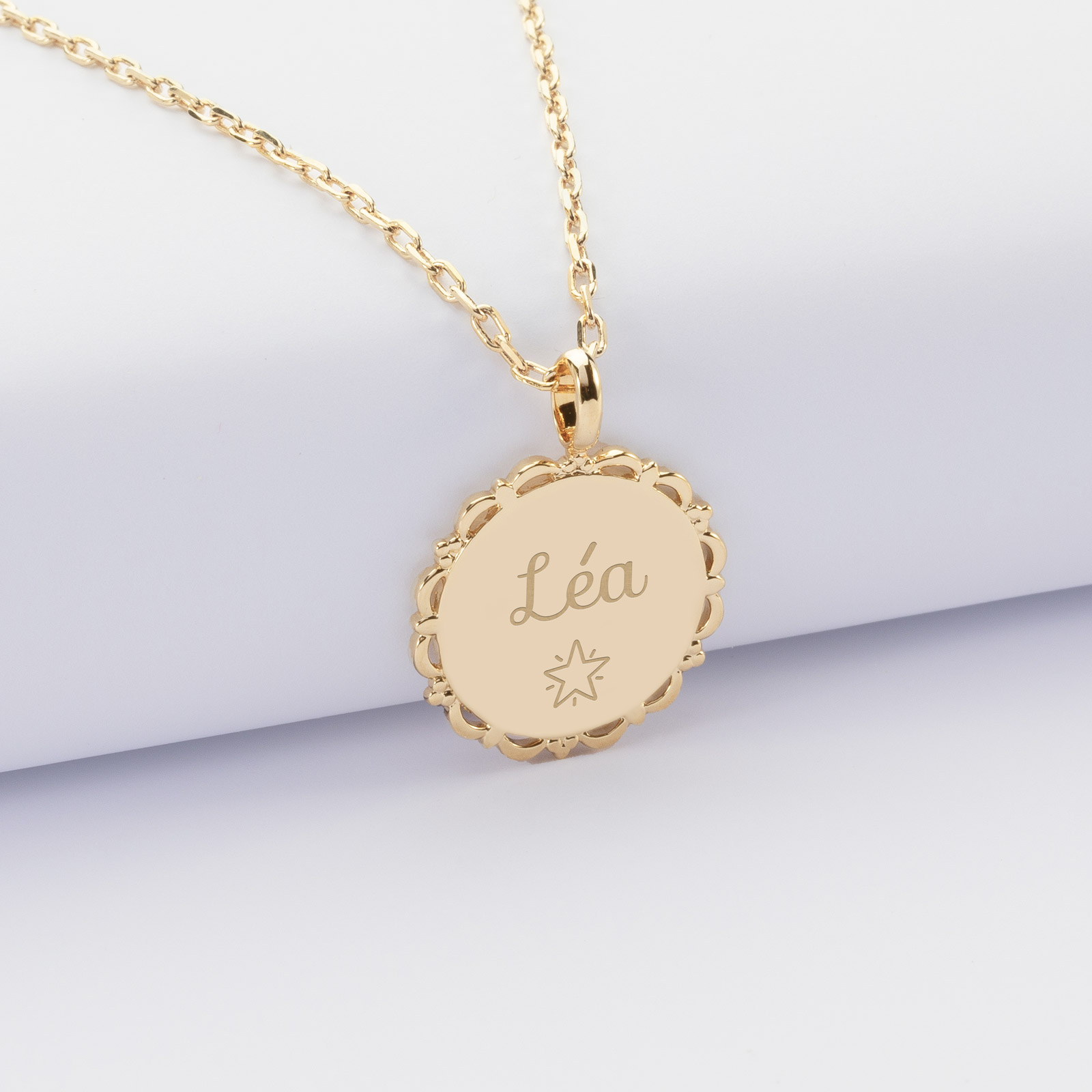Pendentif Argent Doré Médaillon Smiley Rond - Les Poulettes - Bijou Fantaisie Créateur, Livré Dans écrin