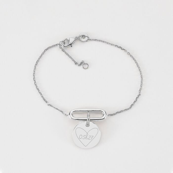 Bracelet chaîne ovale ouvert personnalisé médaille gravée argent 15 mm - HappyBulle x Mon petit Léon - 05h27