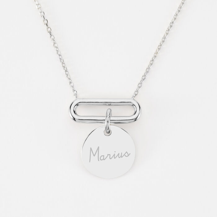 Collier chaîne ovale ouvert personnalisé médaille gravée argent 15 mm - HappyBulle x Mon petit Léon - marius