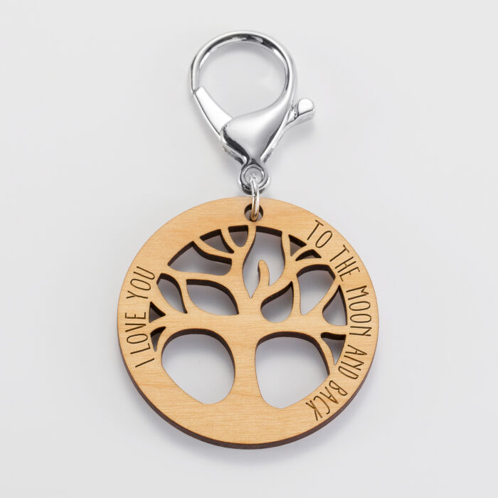 Porte-clés personnalisé médaille gravée bois arbre de vie 50 mm - texte