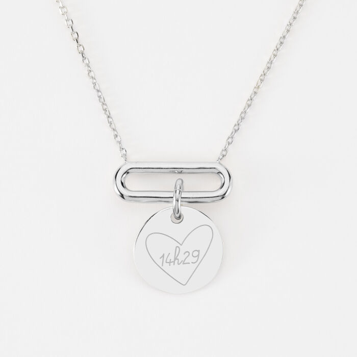 Collier chaîne ovale ouvert personnalisé médaille gravée argent 15 mm - HappyBulle x Mon petit Léon - 14h29