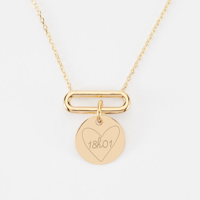 Collier chaîne ovale ouvert personnalisé médaille gravée plaqué or 15 mm - HappyBulle x Mon petit Léon - 18h01