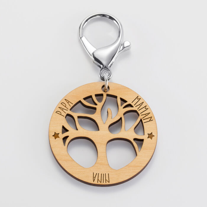 Personalised engraved tree of life wooden medallion keyring 50 mm