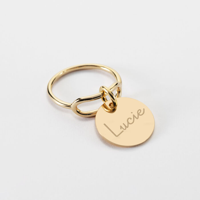 Bague ovale ouverte plaqué or personnalisée médaille gravée 15 mm - HappyBulle x Mon petit Léon - lucie
