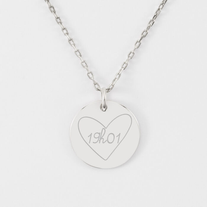 Pendentif personnalisé médaille martelée gravée argent 19 mm - HappyBulle x Mon petit Léon - 19h01