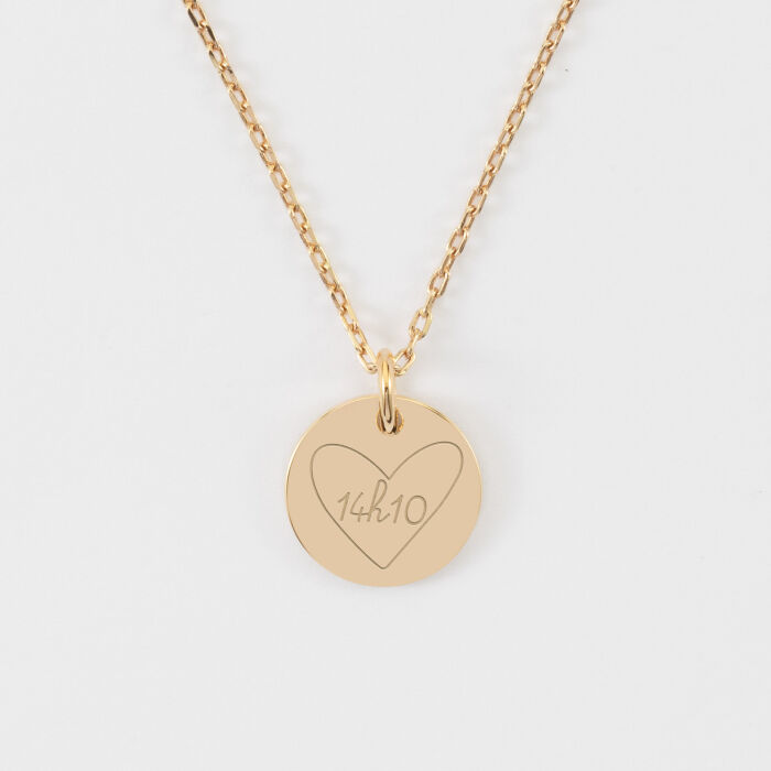 Pendentif personnalisé médaille martelée gravée plaqué or 15 mm - HappyBulle x Mon petit Léon - 14h10