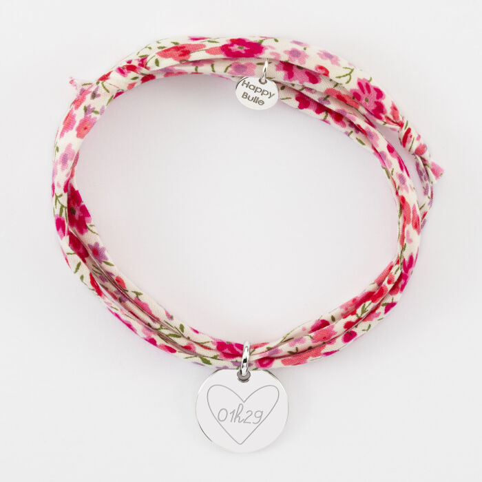 Bracelet 3 tours Liberty personnalisé médaille martelée gravée argent 15 mm - HappyBulle x Mon petit Léon - 01-29