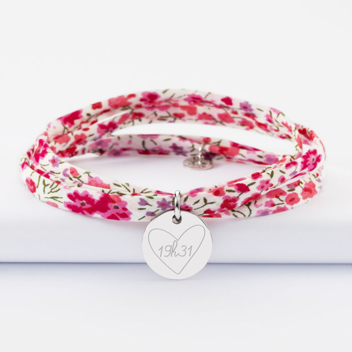 Bracelet 3 tours Liberty personnalisé médaille martelée gravée argent 15 mm - HappyBulle x Mon petit Léon - 19h31