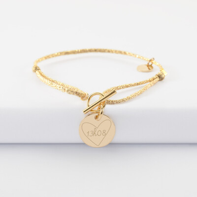 Bracelet fermoir personnalisé cordon pailleté médaille gravée plaqué or 15 mm - HappyBulle x Mon petit Léon - 13h08