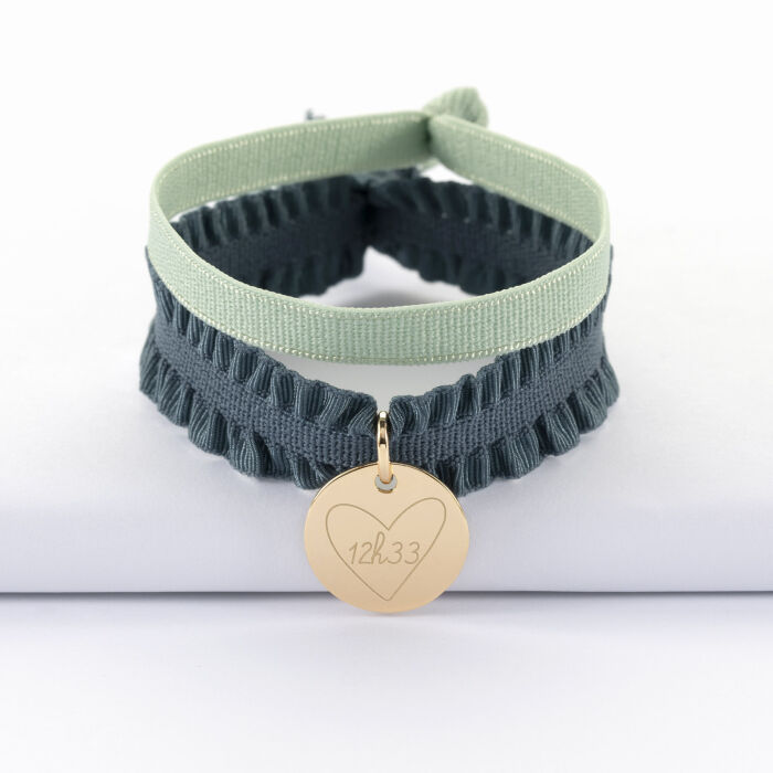 Coffret de bracelets enfant personnalisés cordons élastiques interchangeables médaille gravée plaqué or 15 mm - HappyBulle x Mon petit Léon - 12h33