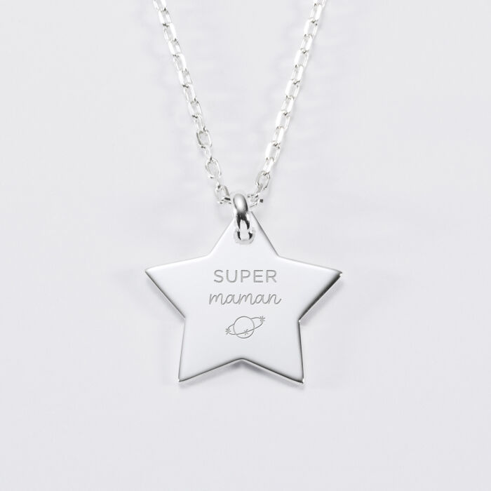 Pendentif personnalisé prénom médaille gravée argent dormeuse étoile 20x20 - citation