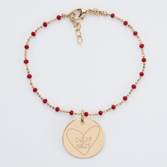 Bracelet perles colorées personnalisé médaille gravée plaqué or 19 mm - HappyBulle x Mon petit Léon - 04h39 18h25