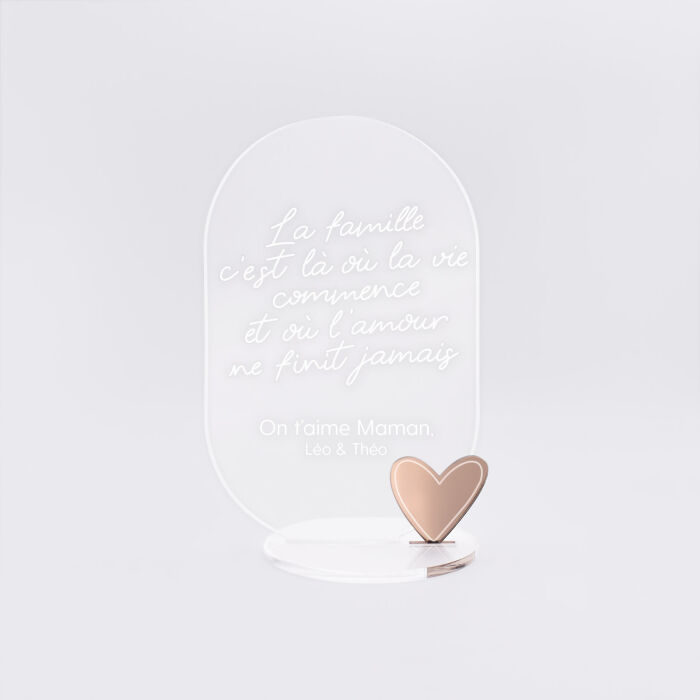 Décoration citation personnalisé acrylique gravé avec coeur acrylique miroir 13x8 cm - HappyBulle x Mon petit Léon - face on t'aime maman