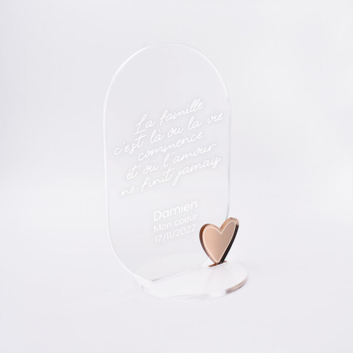 Décoration citation personnalisé acrylique gravé avec coeur acrylique miroir 13x8 cm - HappyBulle x Mon petit Léon - biais damien
