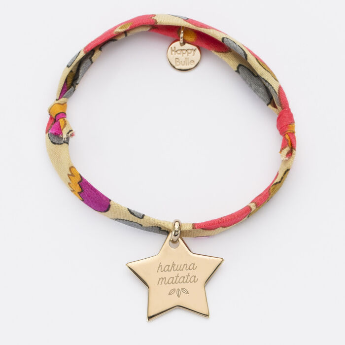 Bracelet enfant Liberty personnalisé prénom médaille gravée plaqué or étoile 20x20 mm - citation