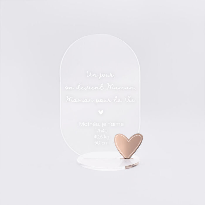 Décoration citation personnalisé acrylique gravé avec coeur acrylique miroir 13x8 cm - HappyBulle x Mon petit Léon - face mathéo