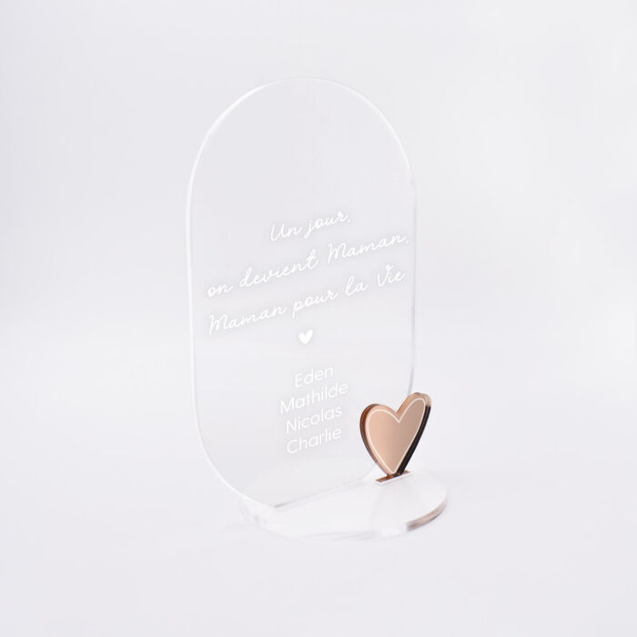 Décoration citation personnalisé acrylique gravé avec coeur acrylique miroir 13x8 cm - HappyBulle x Mon petit Léon - biais coeur