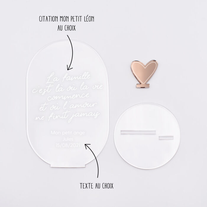 Décoration citation personnalisé acrylique gravé avec coeur acrylique miroir 13x8 cm - HappyBulle x Mon petit Léon - explications