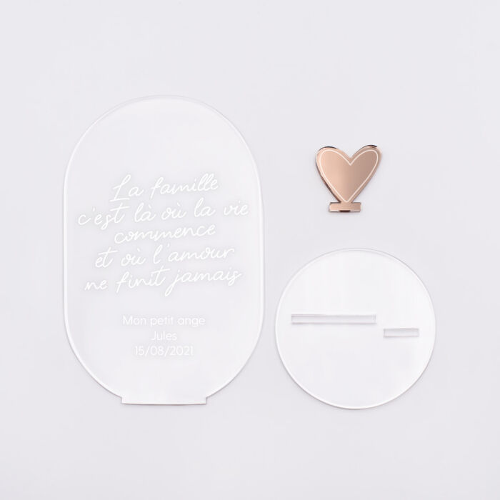 Décoration citation personnalisé acrylique gravé avec coeur acrylique miroir 13x8 cm - HappyBulle x Mon petit Léon - composition