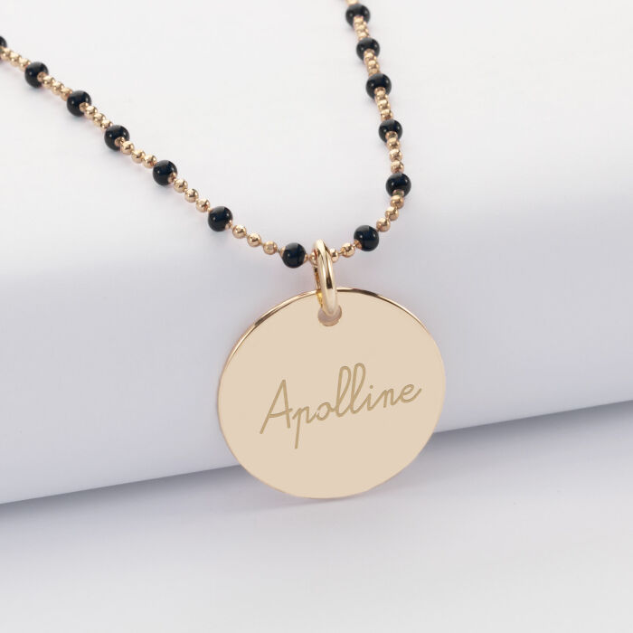Collier perles colorées personnalisé médaille gravée plaqué or 19 mm - HappyBulle x Mon petit Léon - apolline