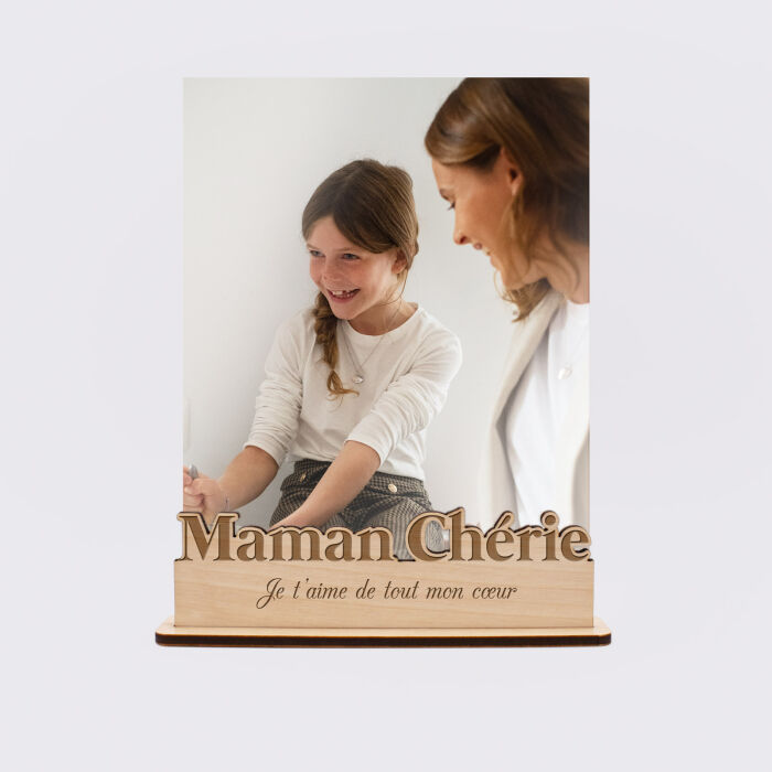 Porte-photo personnalisé bois gravé Maman chérie - je t'aime