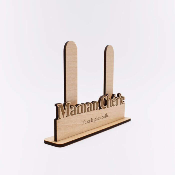 Porte-photo personnalisé bois gravé Maman chérie - support biais