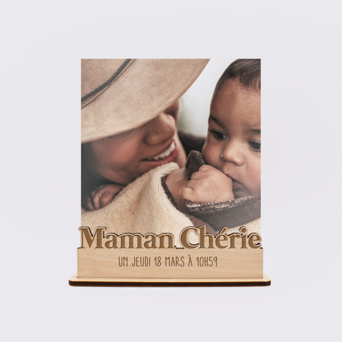 Porte-photo personnalisé bois gravé Maman chérie - 18 mars