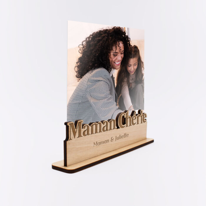 Porte-photo personnalisé bois gravé Maman chérie - biais photo