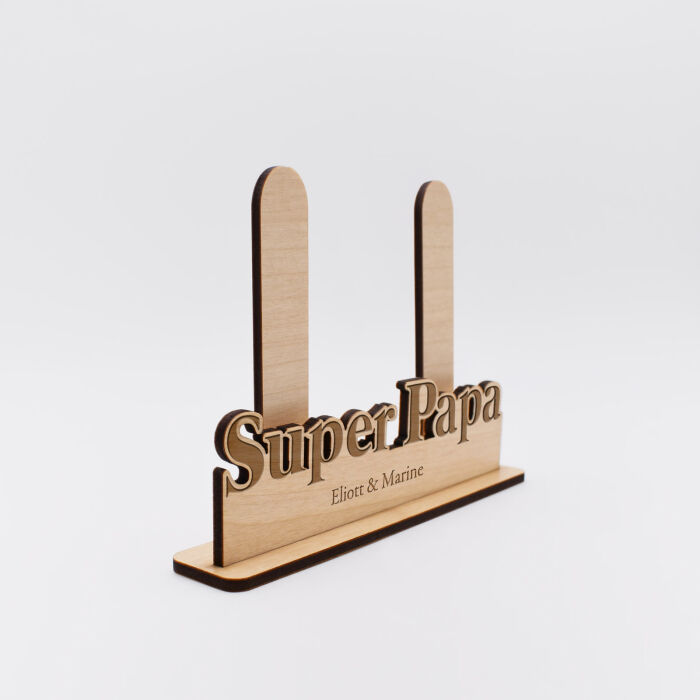 Porte-photo personnalisé bois gravé Super papa - support biais