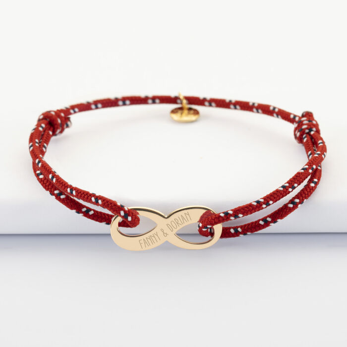 Bracelet infini homme personnalisé cordage marin tressé médaille gravée plaqué or 25x10mm - fanny & dorian