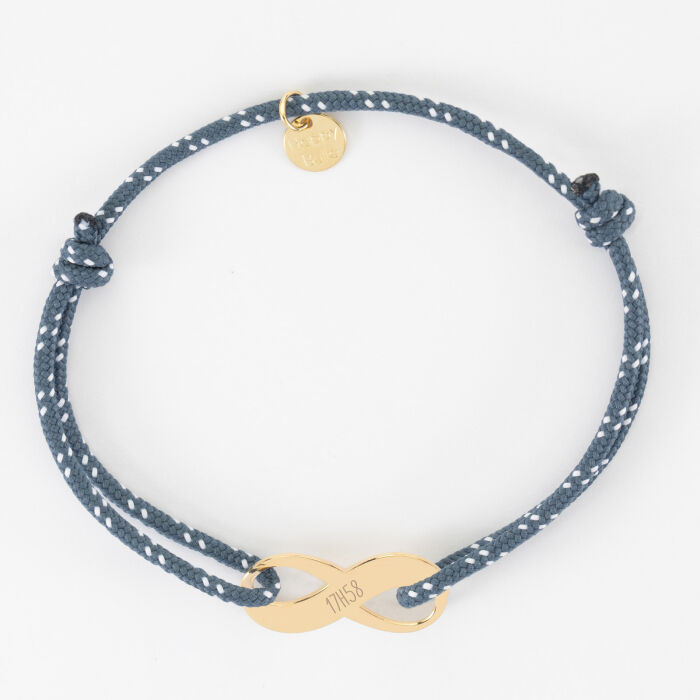 Bracelet infini homme personnalisé cordage marin tressé médaille gravée plaqué or 25x10mm - 17h58