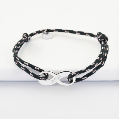Bracelet infini homme personnalisé cordage marin médaille gravée argent 25x10 mm - prénom