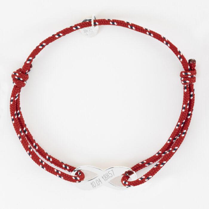 Bracelet infini homme personnalisé cordage marin médaille gravée argent 25x10 mm -  date et heure