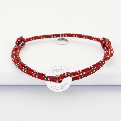 Bracelet homme personnalisé cordage marin médaille gravée argent cible 16 mm - prénom et date