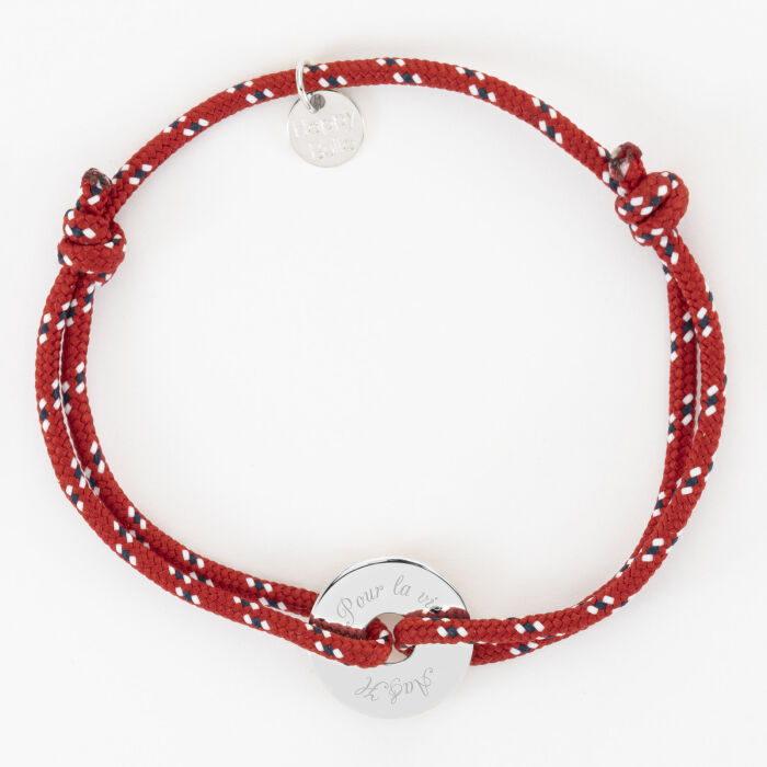 Bracelet homme personnalisé cordage marin médaille gravée argent cible 16 mm - texte