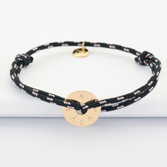 Bracelet homme personnalisé cordage marin médaille gravée plaqué or cible 16 mm - illustration