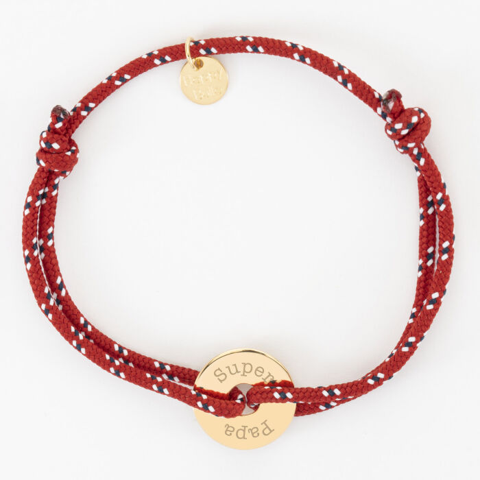 Bracelet homme personnalisé cordage marin médaille gravée plaqué or cible 16 mm - super papa