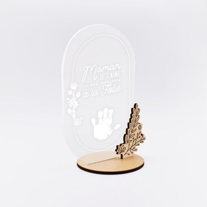 Décoration personnalisé acrylique gravé avec bouquet floral bois 13x8 cm  - Edition spéciale "Maman à la folie" - empreinte