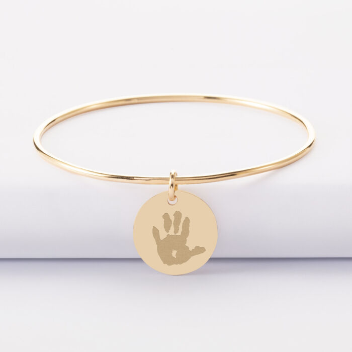 Bracelet personnalisé jonc plaqué or médaille soleil coeur bombé gravée 19 mm - Empreinte