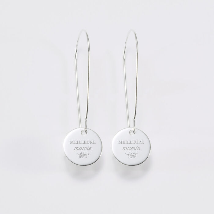 Boucles d'oreilles longues personnalisées gravées argent 15 mm - illustrations