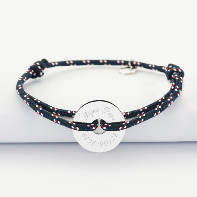 Bracelet homme personnalisé cordage marin médaille gravée argent cible 20 mm - super papa