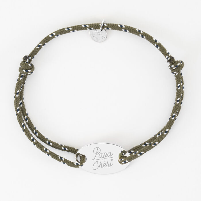 Bracelet homme personnalisé cordage marin simple médaille gravée argent ovale 25x16 mm - illustration