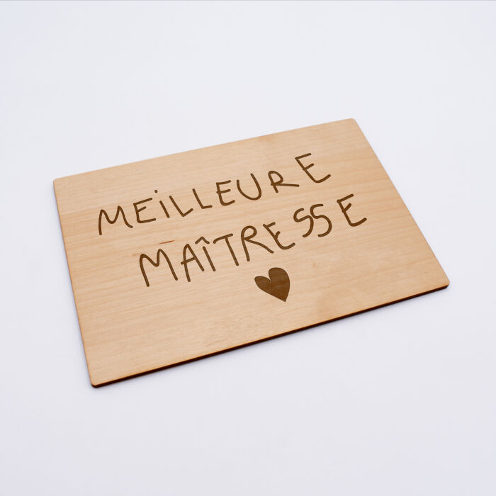 Diplôme de la meilleure maîtresse personnalisé bois gravé 15x10 cm avec support - texte manuscrit
