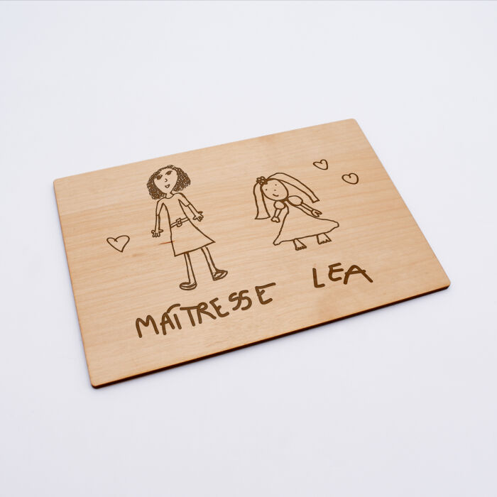 Diplôme de la meilleure maîtresse personnalisé bois gravé 15x10 cm avec support - dessin