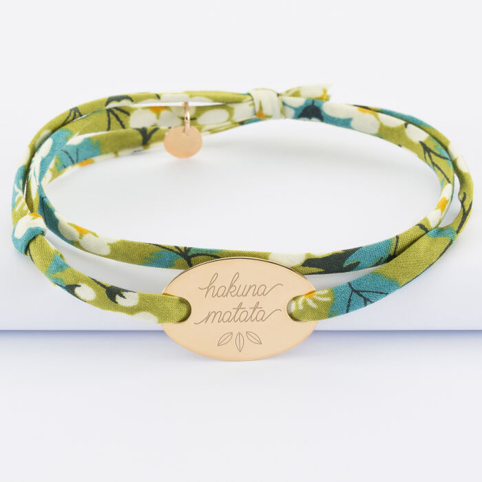 Liberty 2 turn bracelet with personalised engraved oval gold plated medallion 25x16mm - illustration