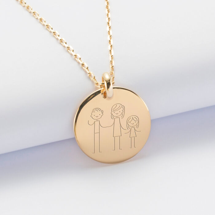 Personalised engraved gold plated rounded medallion pendant 20 mm - illustration