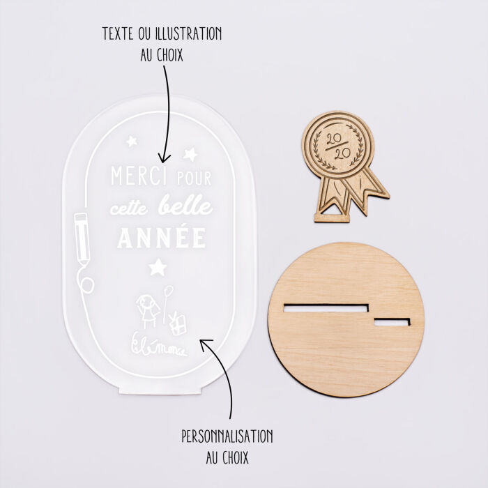 Décoration Maître(sse) personnalisé acrylique gravé avec certificat école bois 13x8 cm - explications